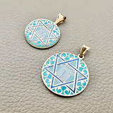 Chai Star Of David Enamel Pendant 14kt