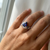 Tanzanite diamond engagement ring, pear cut 1.79tcw in 14kt white gold, worn on hand