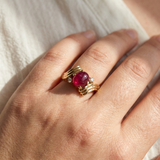 Cabochon Ruby Diamond Vintage Ring | 14K Yellow Gold 0.66 ct tw