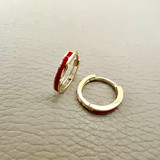 Red Enamel Gold Hoops Earrings 2.25mm