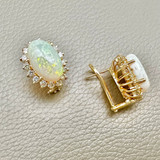 Cabochon Opal Diamond Halo Earrings 9.25tcw