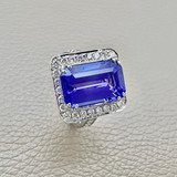 Emerald-Cut Tanzanite Halo Diamond Ring 5.42tcw 18kt
