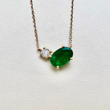 Front View Oval Emerald Diamond Necklace