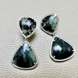 Moss Agate Halo Drop Earrings 0.90tcw