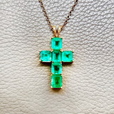 Stunning close-up of the Columbian Emerald in the Luxury Cross Pendant Necklace