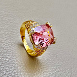 Pink Quartz & Diamond Ring 10.35tcw 18kt