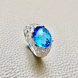 Beautiful Oval Topaz Diamond Floral Ring side angle view