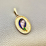 Virgin Mary Enameled Medallion 5.50 18kt