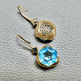 14kt Yellow Gold Earrings Featuring Hexagonal Cut Blue Topaz