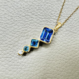 Tanzanite, Blue Topaz, And Aquamarine Drop Pendant Necklace 2.32tcw in 14kt Yellow Gold