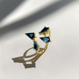 Kite-shaped London Blue Topaz gemstone ring, unique gold design Kite-shaped London Blue Topaz gemstone ring, unique gold design