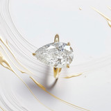 elegant 3 carat pear shaped lab diamond engagement ring with hidden halo photographed for Treasured And Co Astoria New York engagement ring collection