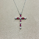 Marquise Ruby Diamond Cross Necklace White Gold 0.84tcw