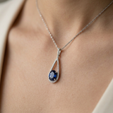 Oval Sapphire Diamond Halo Necklace 1.70tcw