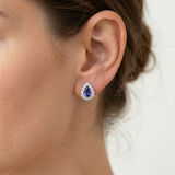 Pear Tanzanite Diamond Halo Stud Earrings 0.63tcw