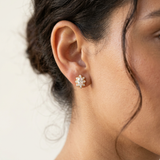 14K Solid Gold Oval Stud Earrings Cubic Zirconia