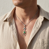 Tsavorite Sword Pendant Necklace Silver And Gold