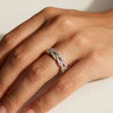 Twist diamond wedding band 14kt white gold model hand