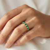 Bezel set emerald ring 14kt yellow gold top-down view