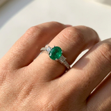 3-Stone Oval Emerald Diamond Ring With Diamond Accent Side Stones 1.55tcw