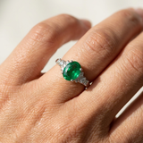 Oval Emerald Diamond Ring With Accent Side Stones 1.45tcw