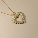 0.90ct Diamond Open Heart Pendant Necklace Yellow Gold