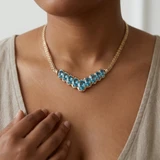 Oval Blue Topaz & Diamond Chevron Necklace