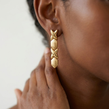 Mixed-finish gold dangle earrings 14kt yellow gold close-up