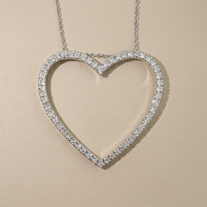 Large Open Heart Diamond Pendant Necklace 0.54tcw