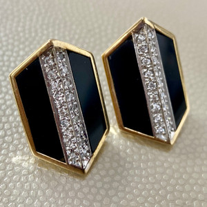 Treasured & Co. onyx and diamond earrings showcasing 3.36tcw stones, perfect for a timeless and luxurious style.
