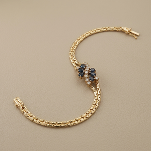 Vintage sapphire and diamond bracelet 1.55tcw 14kt yellow gold front view