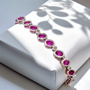 oval pink sapphire bracelet 14 kt white gold front view oval pink sapphire bracelet 14 kt white gold front view