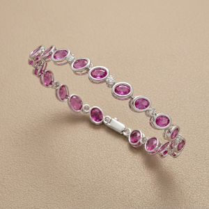 Lab-created pink sapphire and diamond bracelet 12.06tcw 14kt white gold front view