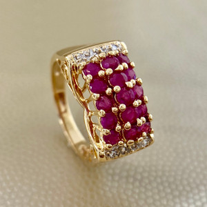 Treasured & Co. 14kt yellow gold ruby and diamond ring with 0.99tcw, designed for women who appreciate timeless elegance and bold color.