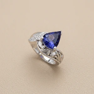 Pear tanzanite and diamond ring 1.79tcw 14kt white gold front view