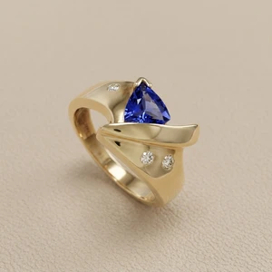 Trillion tanzanite and diamond ring 0.41tcw 14kt yellow gold front view