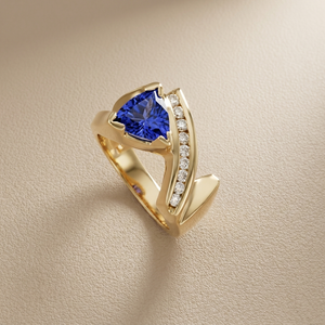Trillion tanzanite and diamond ring 1.09tcw 14kt yellow gold front view