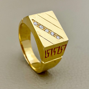 Treasured & Co. 14kt gold Greek key diamond ring with 0.15tcw diamonds, offering a unique and sophisticated design for men.
