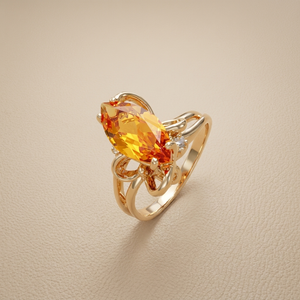 Marquise citrine ring, 0.92tcw natural citrine in 14kt yellow gold, angle view