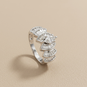 1.00ct marquise-cut diamond engagement ring in with baguettes setting — front view (2)
