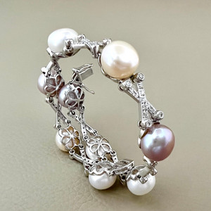 Pearl diamond bracelet 1.52tcw, featuring luxury pearls and diamonds set in 14kt white gold. A unique and elegant bracelet by Treasured & Co.