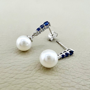 Pearl Drop Sapphire Diamond Earrings 0.29tcw