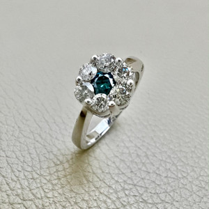 Flower Cluster Blue Diamond Ring 1.00tcw