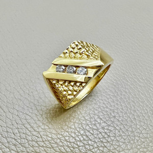 Timeless 3-stone nugget ring 0.45tcw 18kt, with a bold nugget finish. A unique and powerful statement piece for men by Treasured & Co., Astoria, New York.