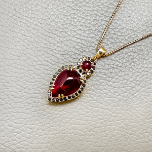 Corundum Ruby & Black Diamond Pendant Necklace 0.58ct