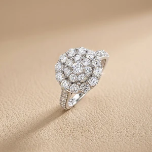 White gold diamond cluster ring 1.20tcw natural diamonds G color SI1 14kt white gold angle