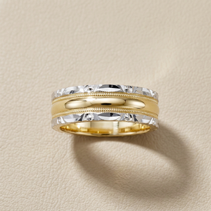Two Tone Textured Milgrain Wedding Ring 6mm