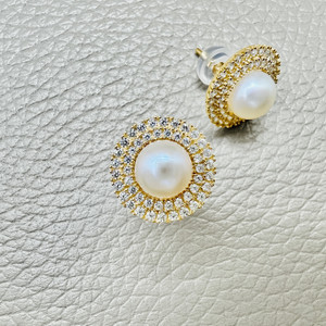 Pearl Double Halo Stud Earrings 6.25mm Pearl Double Halo Stud Earrings 6.25mm