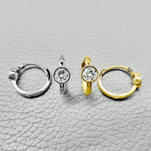 14k solid gold solitaire hoop bezel earrings with 4.50mm zirconia