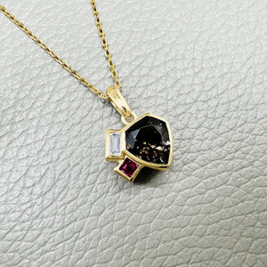 Zoisite, Diamond, & Ruby Pendant Necklace 1.79tcw in 14kt Yellow Gold Zoisite, Diamond, & Ruby Pendant Necklace 1.79tcw in 14kt Yellow Gold
